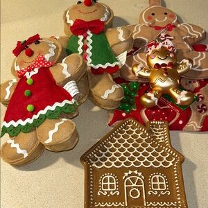 Festive Gingerbread Plush and Ornament Set Lot of 5